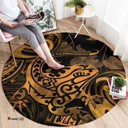 New Zealand Tuatara Round Carpet Aotearoa Maori Clematis Flowers Gold