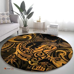 New Zealand Tuatara Round Carpet Aotearoa Maori Clematis Flowers Gold