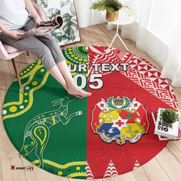 Custom Tonga XIII And Australia Kangaroos Round Carpet Mate Maa Tongan Ngatu With Aboriginal