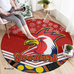 Custom Roosters Rugby Christmas Round Carpet Merry Xmas 2023 Mix Aboriginal Art