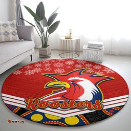 Custom Roosters Rugby Christmas Round Carpet Merry Xmas 2023 Mix Aboriginal Art