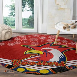 Custom Roosters Rugby Christmas Round Carpet Merry Xmas 2023 Mix Aboriginal Art