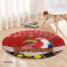 Custom Roosters Rugby Christmas Round Carpet Merry Xmas 2023 Mix Aboriginal Art