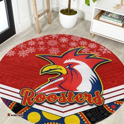 Custom Roosters Rugby Christmas Round Carpet Merry Xmas 2023 Mix Aboriginal Art