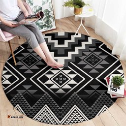 Black Taniko Aotearoa Round Carpet Niho Taniwha Mix Poutama