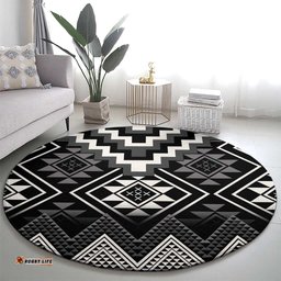 Black Taniko Aotearoa Round Carpet Niho Taniwha Mix Poutama
