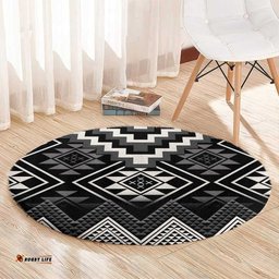 Black Taniko Aotearoa Round Carpet Niho Taniwha Mix Poutama