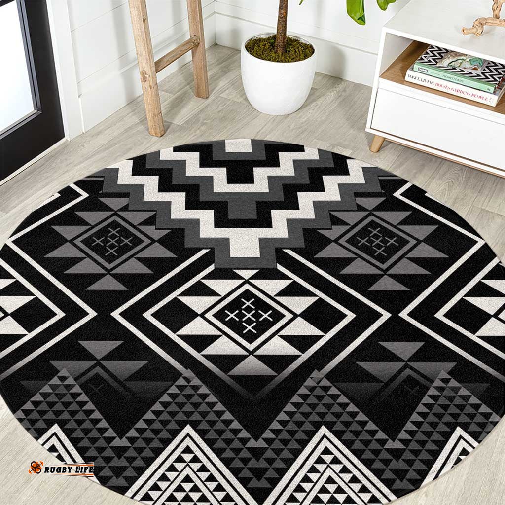 Black Taniko Aotearoa Round Carpet Niho Taniwha Mix Poutama