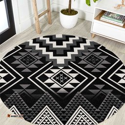 Black Taniko Aotearoa Round Carpet Niho Taniwha Mix Poutama