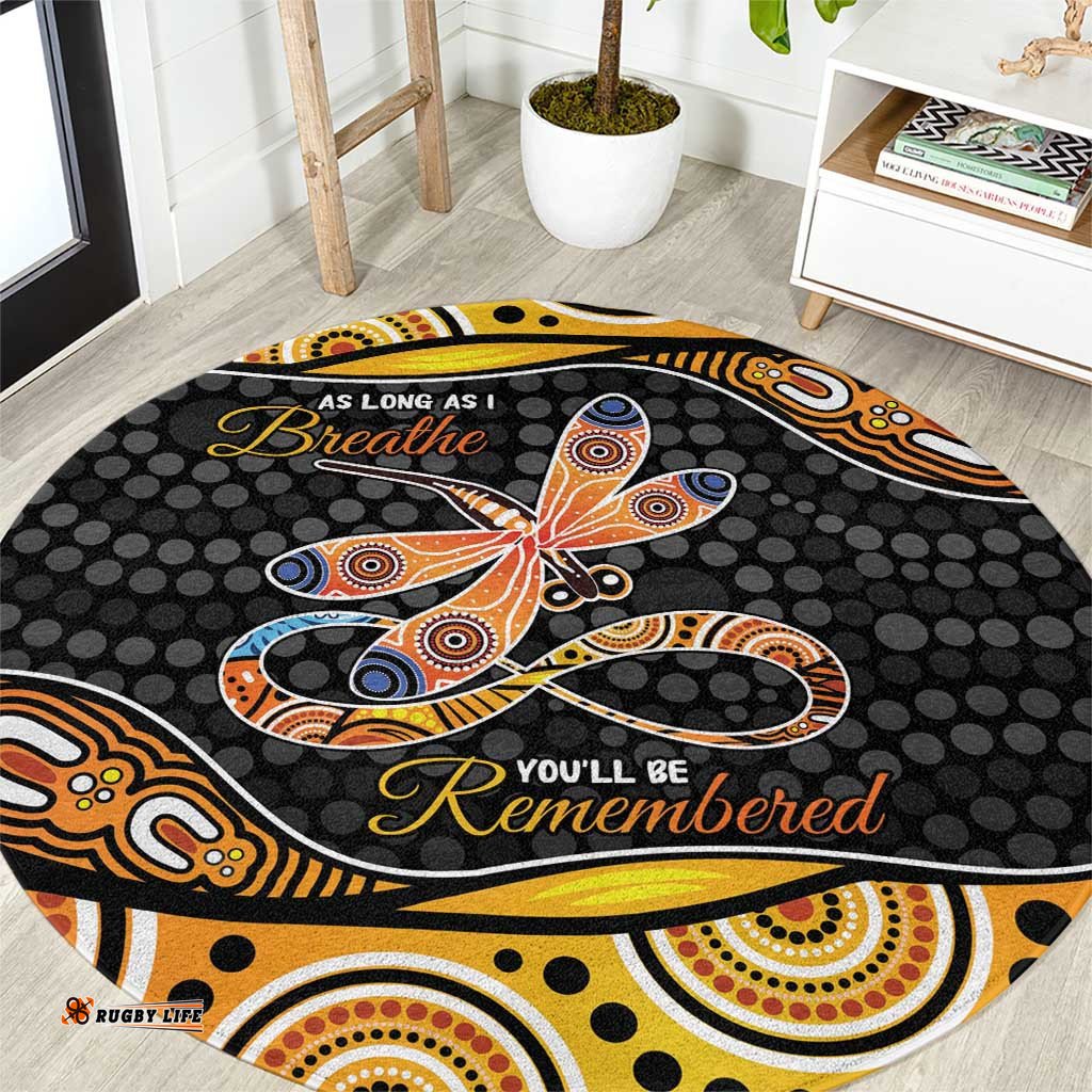 Aboriginal Dragonfly Round Carpet As Long As I Breathe You'll Be Remembered