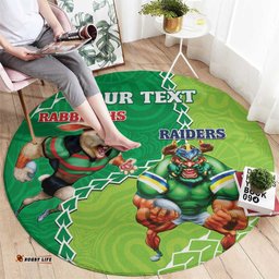 Personalised Rabbitohs And Raiders Rugby Round Carpet Aboriginal Mix Polynesian Pattern