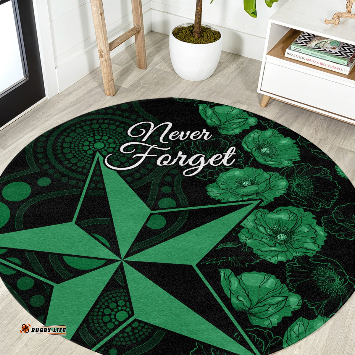 Stars Cricket Never Forget Custom Round Carpet ANZAC Day with Poppy Aboriginal
