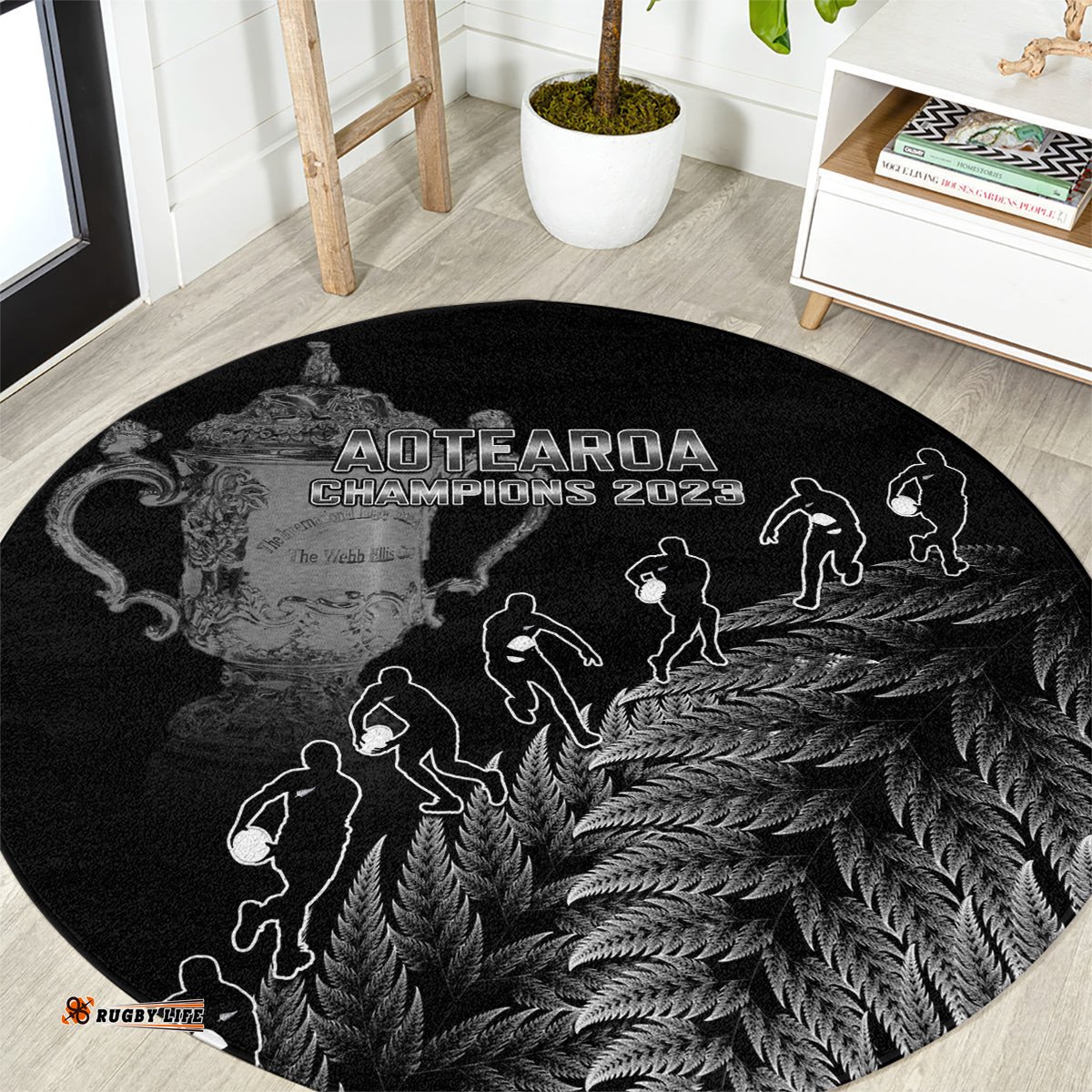 Custom New Zealand Silver Fern Rugby Round Carpet All Black Go Champions 2023 With Trophy Proud