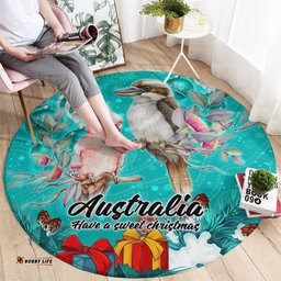 Kookaburra and Cockatoo Round Carpet Australia Merry Christmas Aboriginal Teal Style