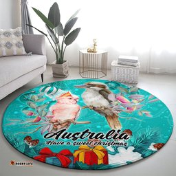 Kookaburra and Cockatoo Round Carpet Australia Merry Christmas Aboriginal Teal Style