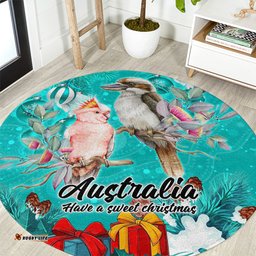 Kookaburra and Cockatoo Round Carpet Australia Merry Christmas Aboriginal Teal Style