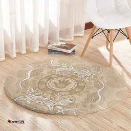 Beige Australia Lizard With Aboriginal Art Round Carpet