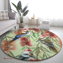 Australia Christmas Round Carpet Kookaburra Santa on Callistemon Pastel