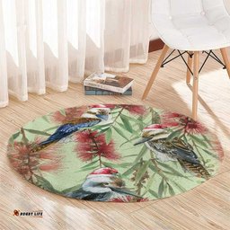 Australia Christmas Round Carpet Kookaburra Santa on Callistemon Pastel