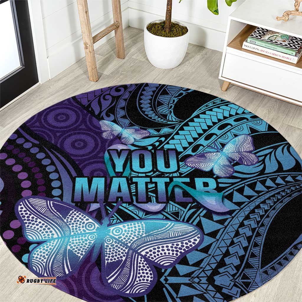 You Matter Suicide Prevention Awareness Round Carpet Butterfly Aboriginal Mix Polynesian Pattern