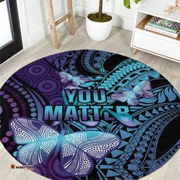 You Matter Suicide Prevention Awareness Round Carpet Butterfly Aboriginal Mix Polynesian Pattern