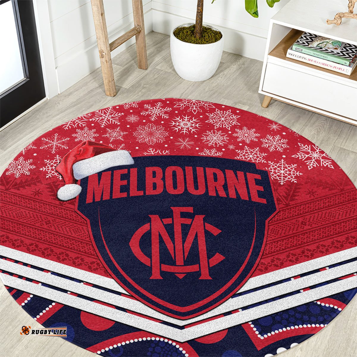 Custom Melbourne Football Christmas Round Carpet Merry Xmas 2023 Mix Aboriginal Art