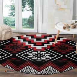 Red Taniko Aotearoa Round Carpet Niho Taniwha Mix Poutama