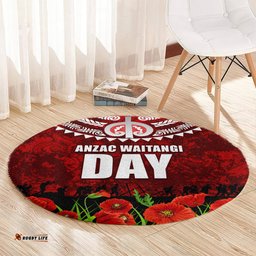 New Zealand ANZAC Waitangi Day Round Carpet Hei Tiki and Soldier LT03