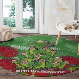 Kakapo New Zealand Christmas Round Carpet Meri Kirihimete Pohutukawa Green Color
