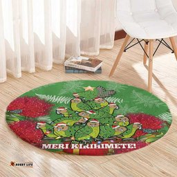 Kakapo New Zealand Christmas Round Carpet Meri Kirihimete Pohutukawa Green Color
