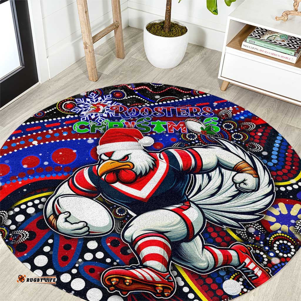Merry Christmas Sydney Roosters Round Carpet Aboriginal Santa Rugby Mascot Tricolours