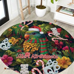 Meri Kirihimete Kakapo Santa Round Carpet Merry Christmas with Tropical Vibe
