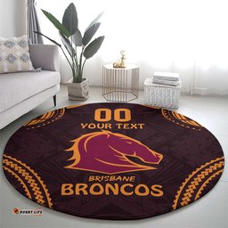 Custom Broncos Rugby Round Carpet With Polynesian Style