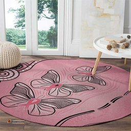 Pink Aboriginal Butterfly Ribbon Cancer Round Carpet
