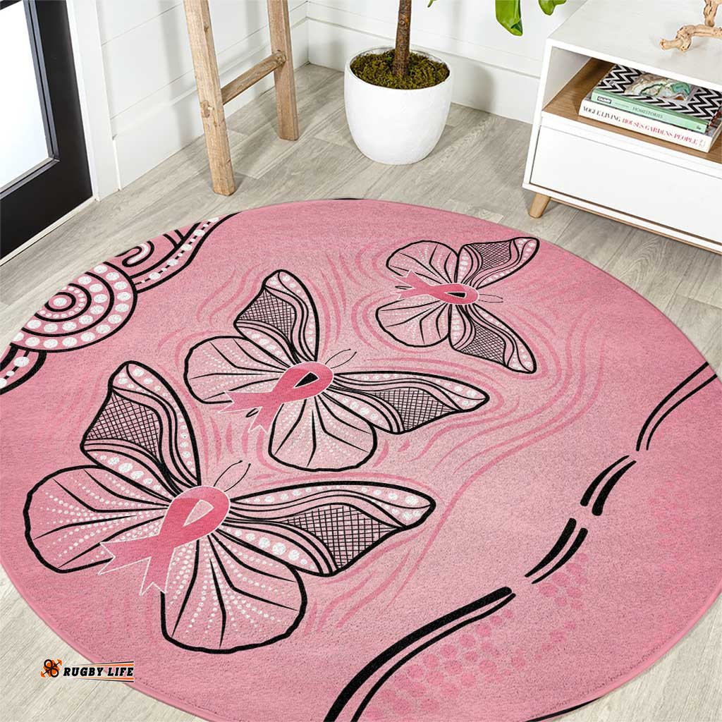 Pink Aboriginal Butterfly Ribbon Cancer Round Carpet