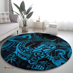 New Zealand Tuatara Round Carpet Aotearoa Maori Clematis Flowers Blue
