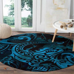 New Zealand Tuatara Round Carpet Aotearoa Maori Clematis Flowers Blue
