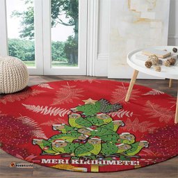 Kakapo New Zealand Christmas Round Carpet Meri Kirihimete Pohutukawa Red Color