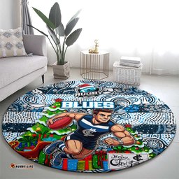 Blues Football Merry Christmas Round Carpet Indigenous Australian Art