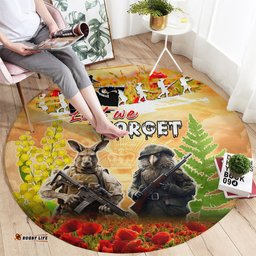 Australia And New Zealand ANZAC Day Round Carpet Kangaroo And Kiwi Bird Soldiers Lest We Forget