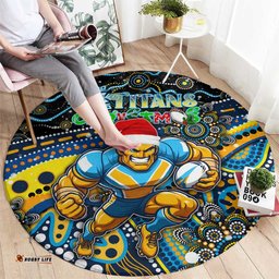Merry Christmas Gold Coast Titans Round Carpet Aboriginal Santa Rugby Mascot Light Blue