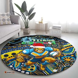 Merry Christmas Gold Coast Titans Round Carpet Aboriginal Santa Rugby Mascot Light Blue