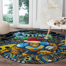 Merry Christmas Gold Coast Titans Round Carpet Aboriginal Santa Rugby Mascot Light Blue