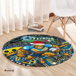 Merry Christmas Gold Coast Titans Round Carpet Aboriginal Santa Rugby Mascot Light Blue