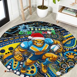 Merry Christmas Gold Coast Titans Round Carpet Aboriginal Santa Rugby Mascot Light Blue