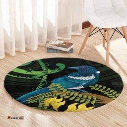 New Zealand Tui Bird Round Carpet Aotearoa Maori With Kowhai Flowers