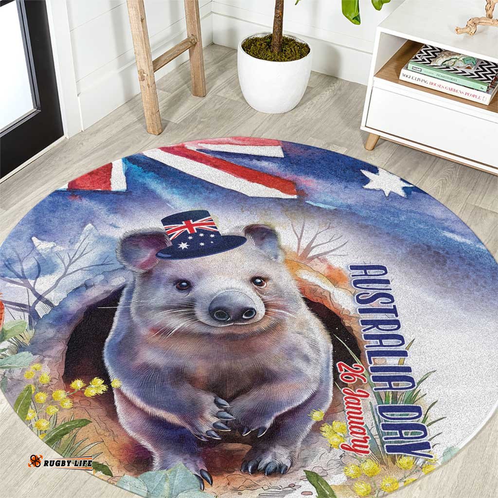 Wombat Australia Day Round Carpet Happy 26 January Banksia Watercolor
