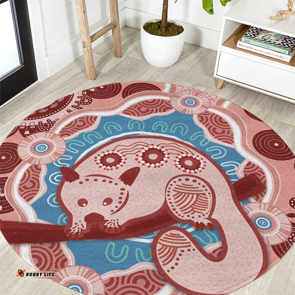 Blush Pink Australia Possum Round Carpet Indigenous Art