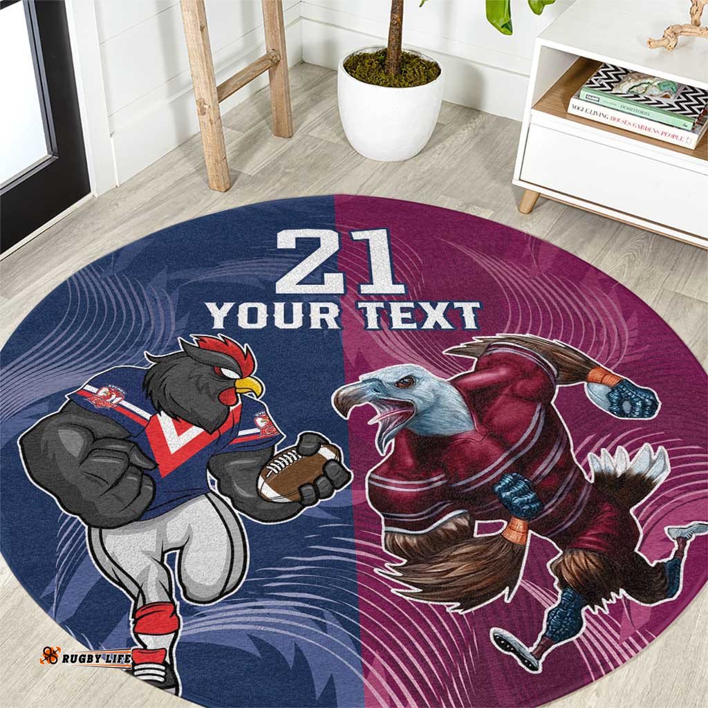 Roosters Sea Eagles Rugby Custom Round Carpet Half Grunge Style