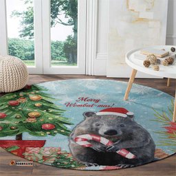 Australia Christmas Round Carpet Merry Wombat mas Watercolor Style